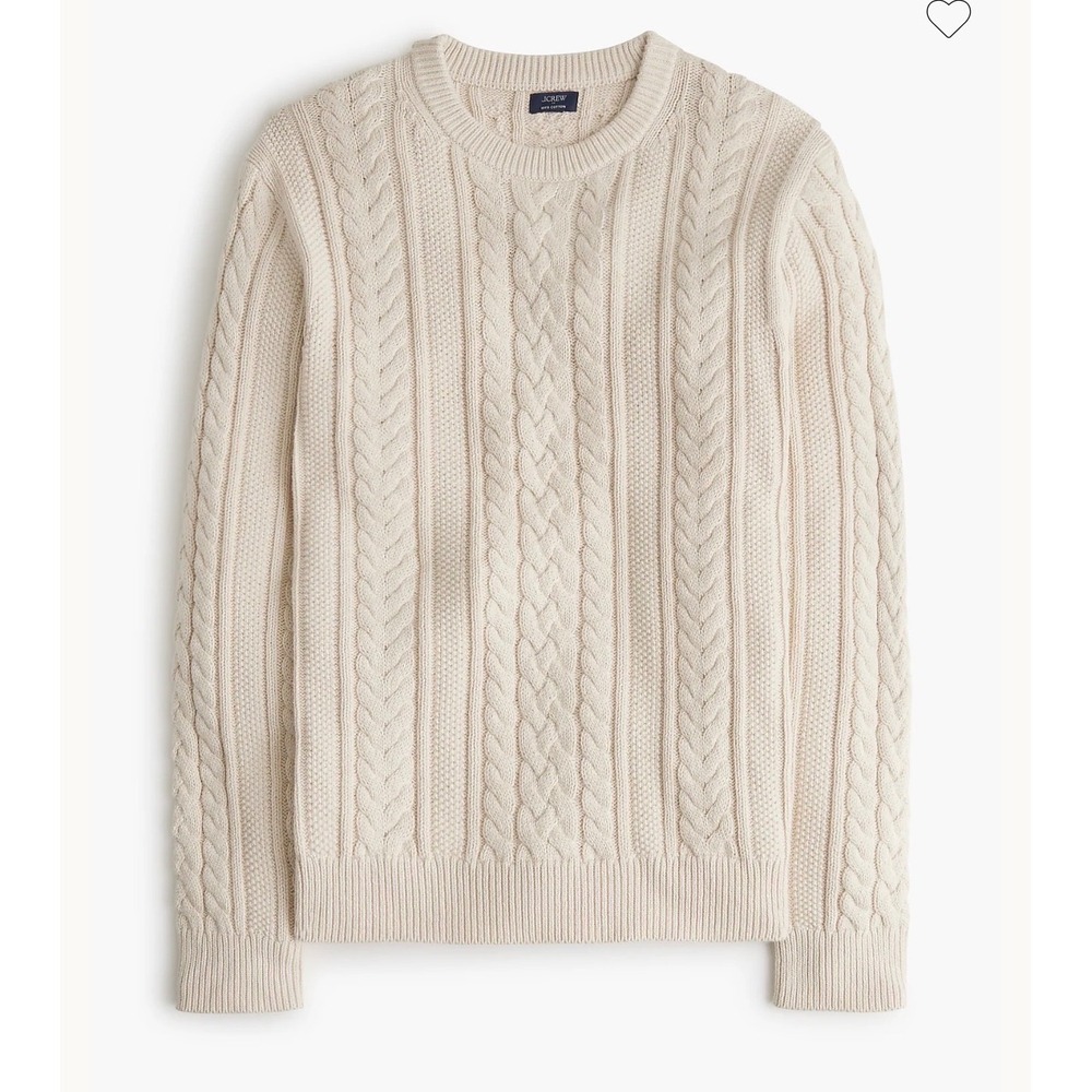 J.Crew Mens Large Fisherman Sweater Natural Ivory Cable Knit Cotton CO119 NEW